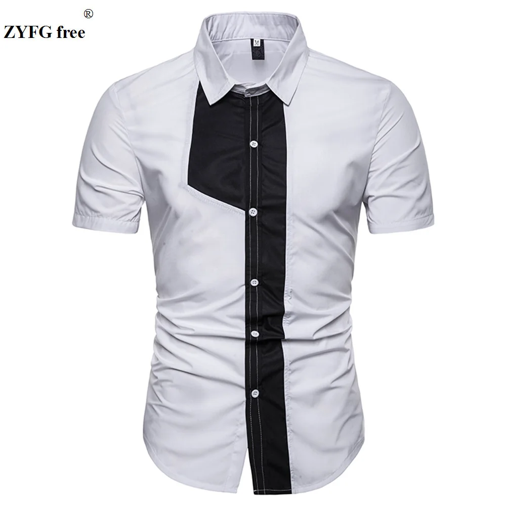 

New men's shirt spring summer chest stitching turn-down collar shirts youth popular simple men clothing blouse