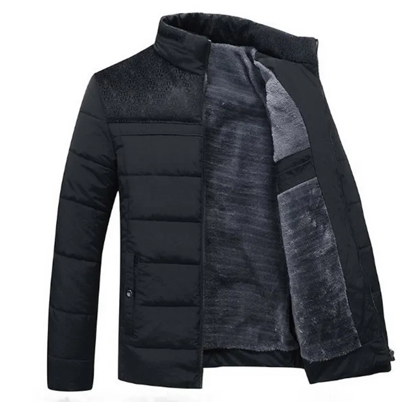 

Loldeal Mens Winter Jacket Stand Collar Business Coat Keep Warm Thick Splice Cotton clothing Vintage Thickening Fleece Jacket