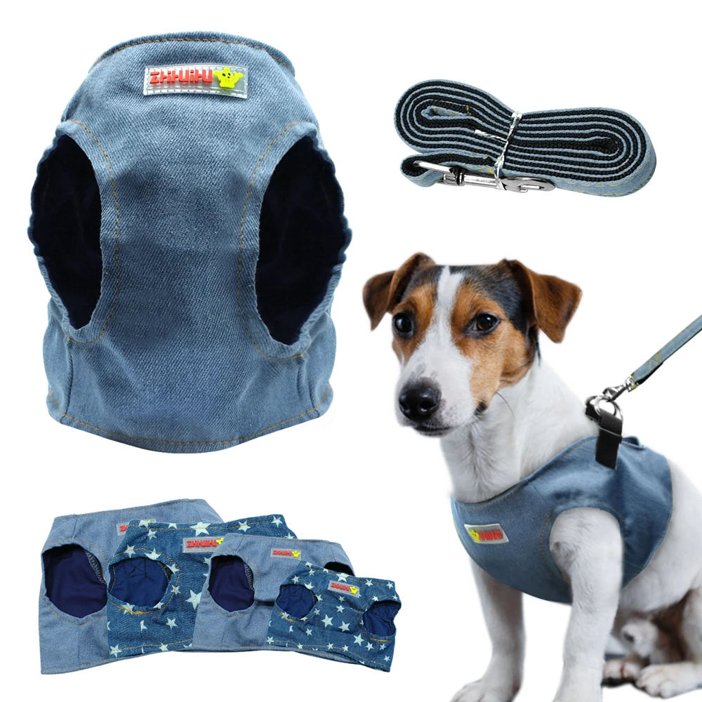 

Fashion Small Puppy Cat Harness Vest Denim Dog Harness and Leash Jeans Pet Vest Jacket For Small Medium Dogs Chihuahua Yorkshire