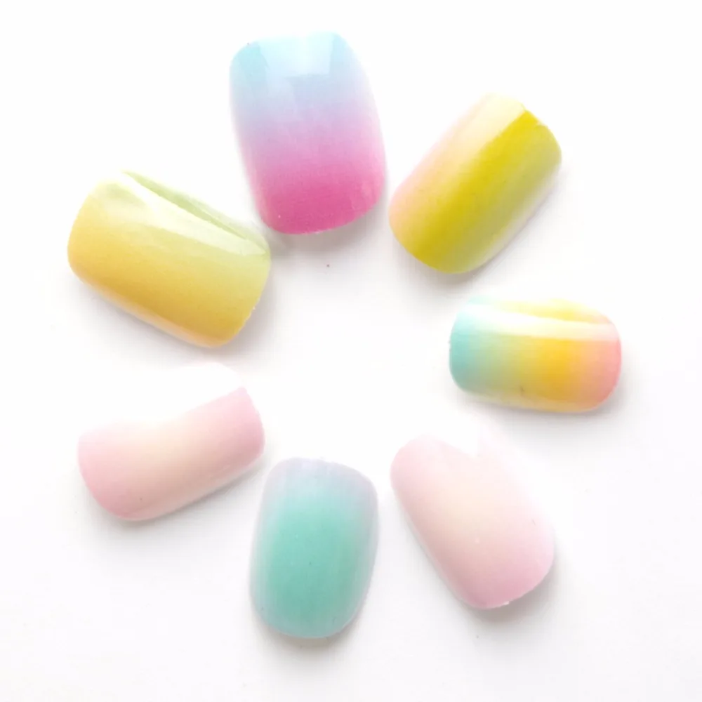 Christmas Style Gradient Color Rainbow Kits False Nails 20 Pcs Pre glue