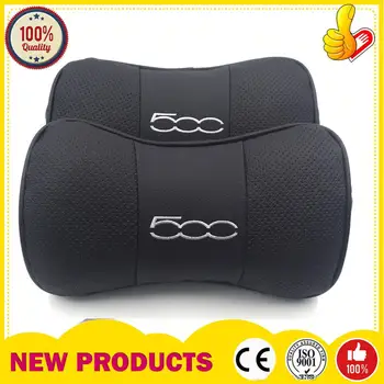 

2pcs/set High quality Balck Car Styling Genuine Leather Red Black Fi at 500 Logo Headrest Neck Cushion 2pcs for Fiat Abarth 500