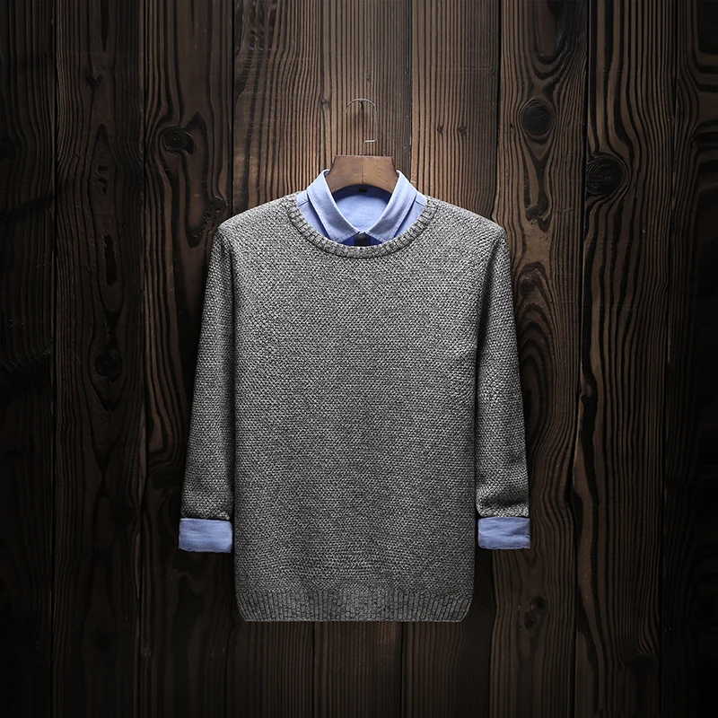 Зимний свитер мужской высококачественный пуловер мужской модный свитер с круглым воротником мужской бренд s Slim Fit модный вязаный свитер пальто - Цвет: hui