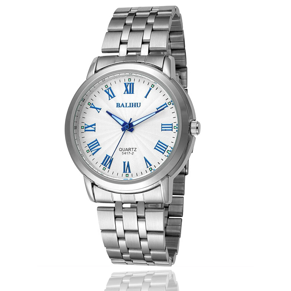 Blue Roman Numerals Stainless Steel Case Band White Face Mens Womens