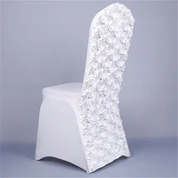 

New Stretch Wedding Chair Covers with Rose Flower Solid White Red Spandex Chair Cover for Hotel Banquet Party Home Textile