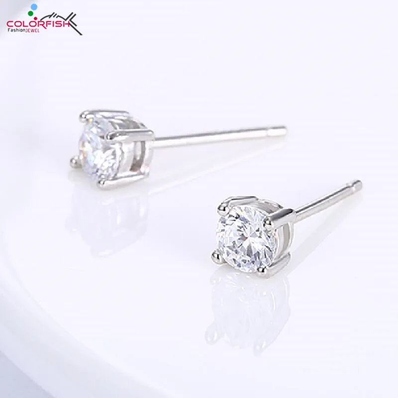 COLORFISH 4 мм Круглый разрез Solitaire серьги-гвоздики для женщин модные ювелирные изделия подлинные серьги из стерлингового серебра 925 пробы шпильки 0,246 ct