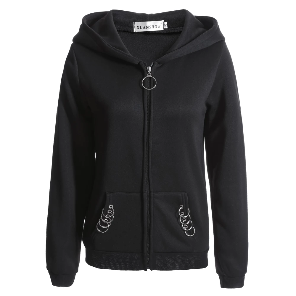 Xuanshow 2019 hoodies femininos gothic punk ferro