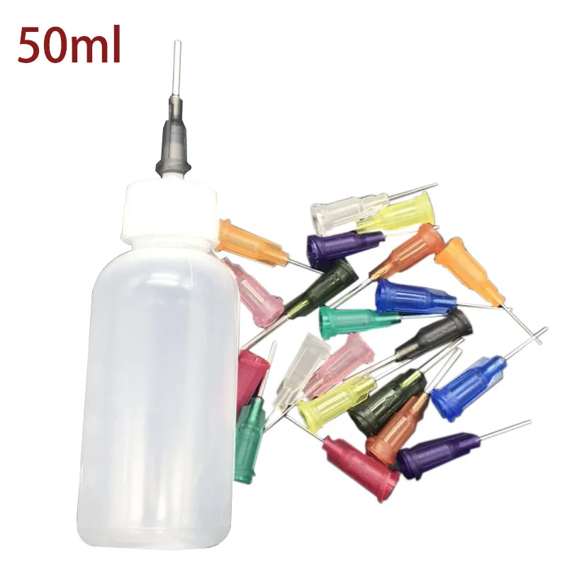 1 Set 50ml Dispenser Rosin Solder Flux Paste+11 Needles Tool Parts Empty E-liquid Plastic Rosin Flux Alcohol Bottle