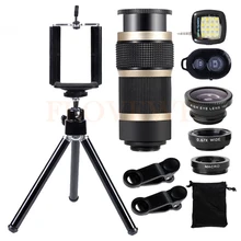 10in1 комплект телефон объектив Широкий формат Макро Рыбий глаз Оптические стёкла селфи лампы Штатив для iPhone 6 6 S 7 8 смартфон 8X зум-телеобъектив Lentes