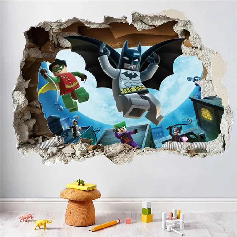  Cartoon  Hero Batman Fly Through Wall  Decor  Wall  Sticker 