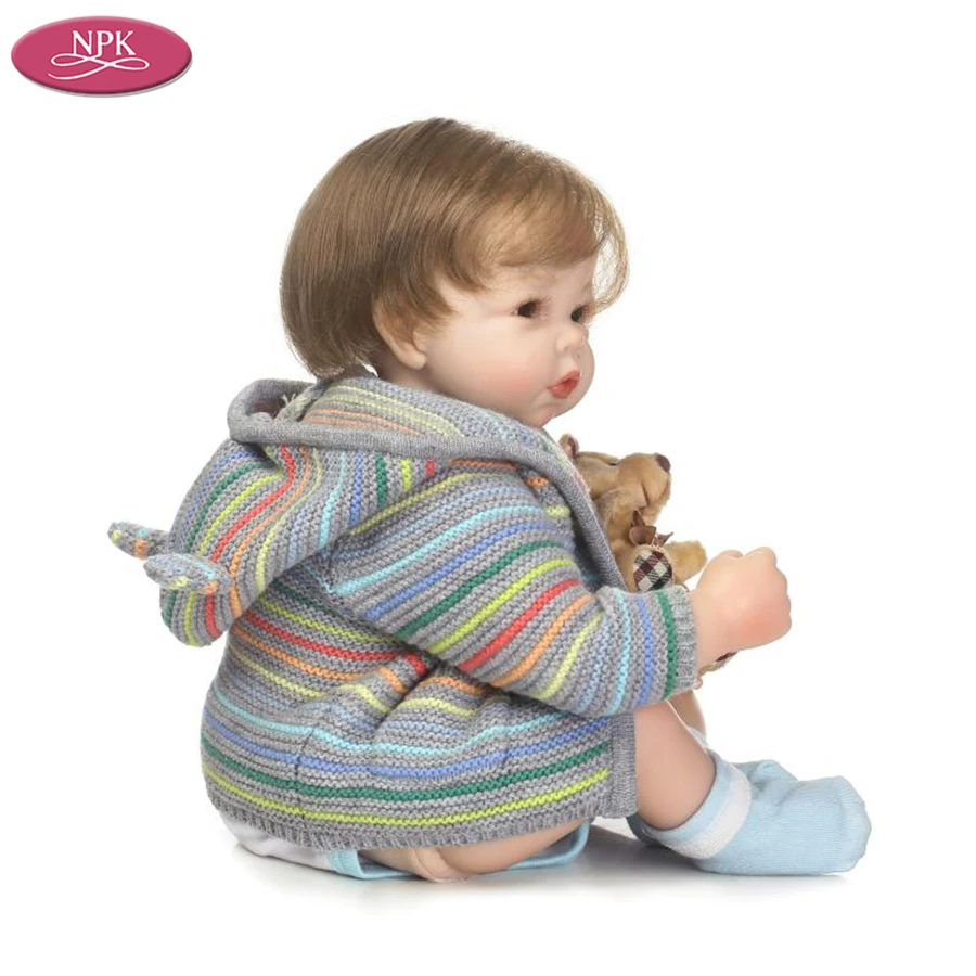 NPK 50CM Silicone Reborn Baby Doll Lifelike Newborn Boy + Soft Toys Bear Boneca Reborn Bebe Menino Brinquedos Magnetic Pacifiers (2)