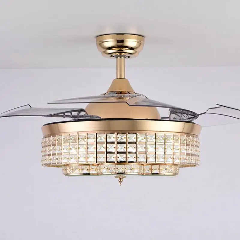 Us 508 0 Modern Led Luxury 42 Inch Invisible Retractable Crystal Ceiling Fans With Lights Bedroom Folding Ceiling Fan Lamp Remote Control In Pendant