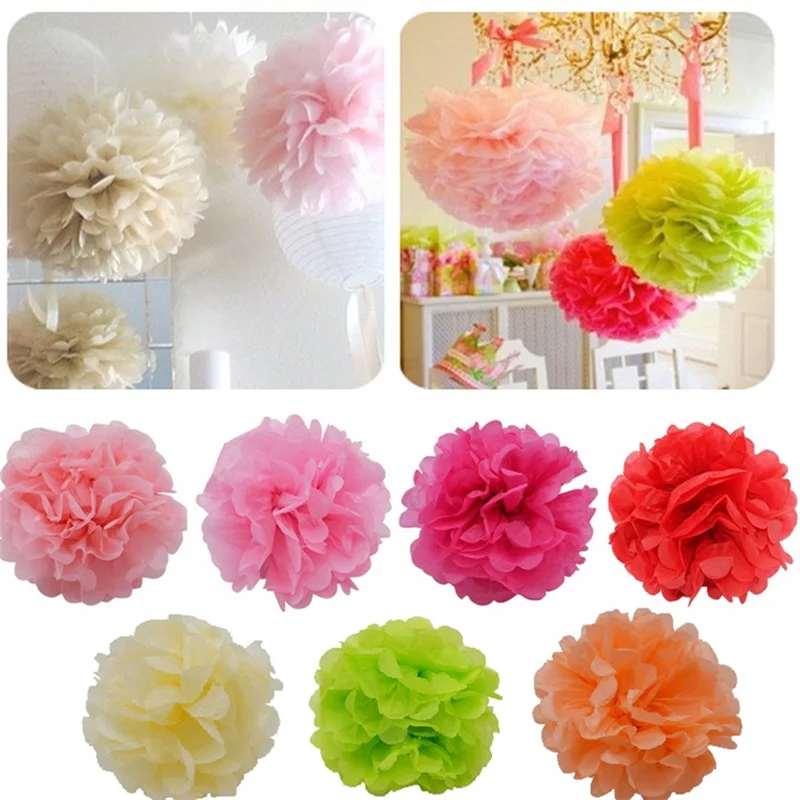 5pcs 10-25cm Tissue Paper Pom Pom Ball Hanging Paper Flower Garland DIY Baby Shower Wedding Party Decoration Craft DIY Supplies