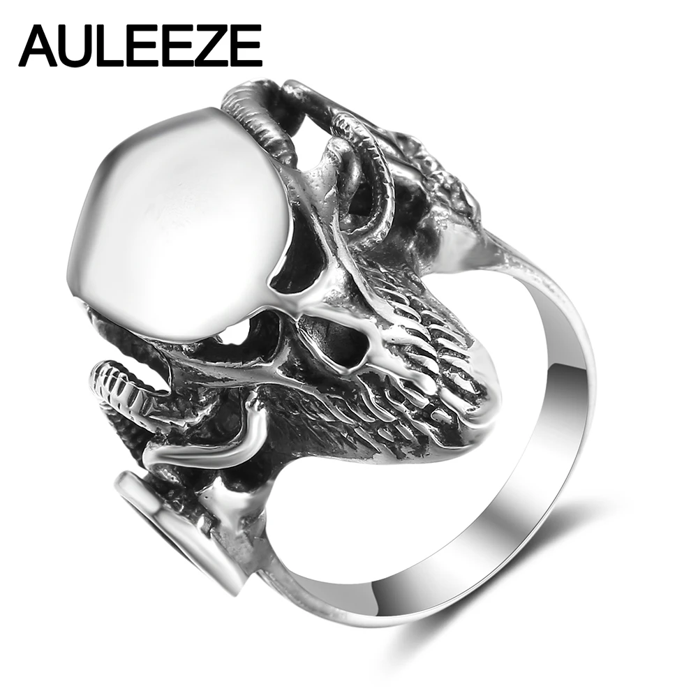 

AULEEZE Halloween Unique Skull Ring Real 925 Sterling Silver Finger Rings For Men Trendy Hip Hop Rock Jewelry