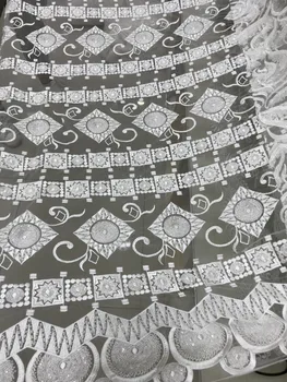 

PWD1870816 embroidered lace fabric with high quality white french lace fabric fashionable Bridal beaded tulle net fabric