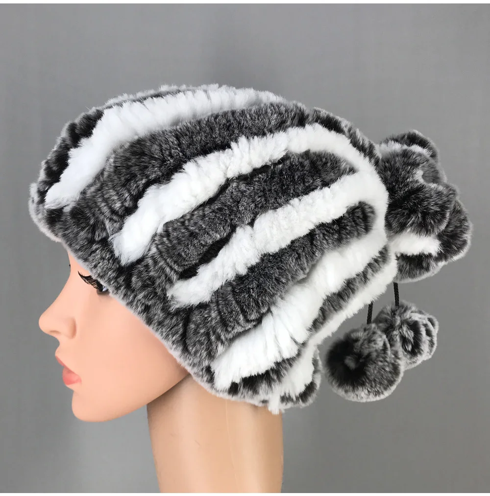 Осенне-зимние женские вязаные шапки с кроличьим мехом Рекс, женские шапки с кроликом Рекс, шейные кольца, функциональные шапки из натурального меха, головные уборы