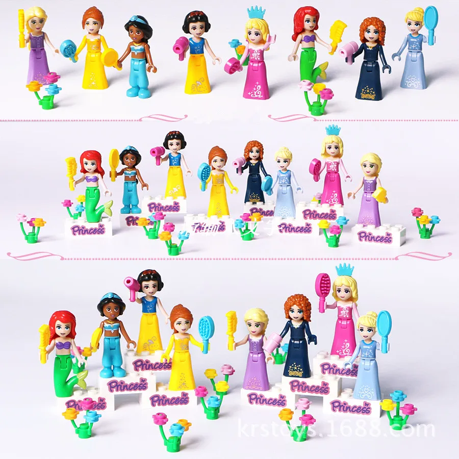 

8pcs Fairy Tale Princess Girl Legoings Friends Model Building Kits Doll Figures Bricks Blocks Kid Friends Children Toys Gift