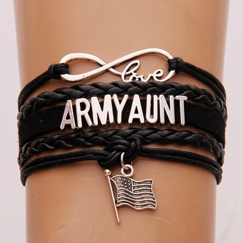 NCRHGL Infinity love ARMY GRANDMA/MOM/WIFE/UNCLE/SISTER/GIRLFRIEND/AUNT Flag charm braided bracelet Family bangles Drop Shipping