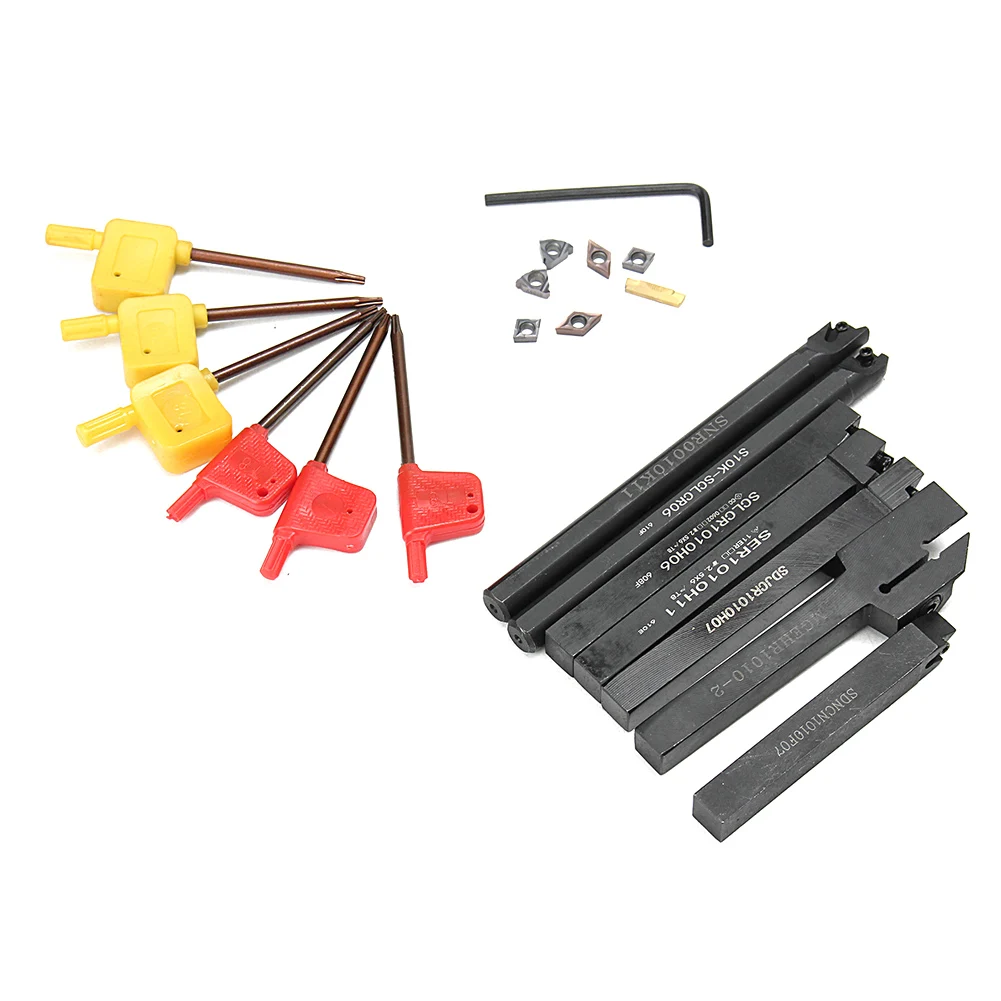 

New 1 Set 10mm Shank Lathe Turning Tool Holder Durable with Carbide Inserts Wrenches NE