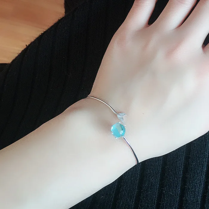 925 Sterling Silver Open Blue Crystal Mermaid Bubble Rings for Women Girls Gift Statement Jewelry Adjustable Size Finger Ring