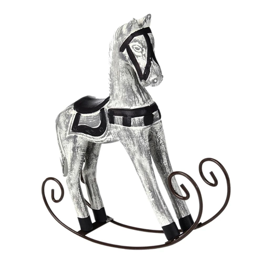 Nordic Wooden Rocking Horse Statue Wedding Decor Wood Horse Crafts DIY Bar Living Room Ornament Kids Toys