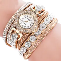 Для женщин часы CCQ повседневное аналоговый Сплав Кварцевые часы со стразами кожаный браслет часы подарок Relogio Feminino reloj mujer #30