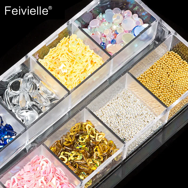 Feivielle 2018 Новинка 2000 шт 3D разноцветные Стразы для ногтей золотые бусины сердце