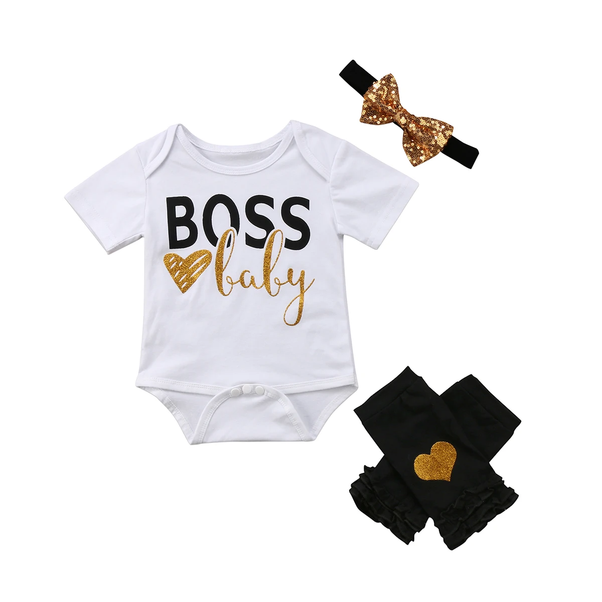 3PCS Baby Girl Clothes Set Boss Baby Print Newborn Baby Girls Romper