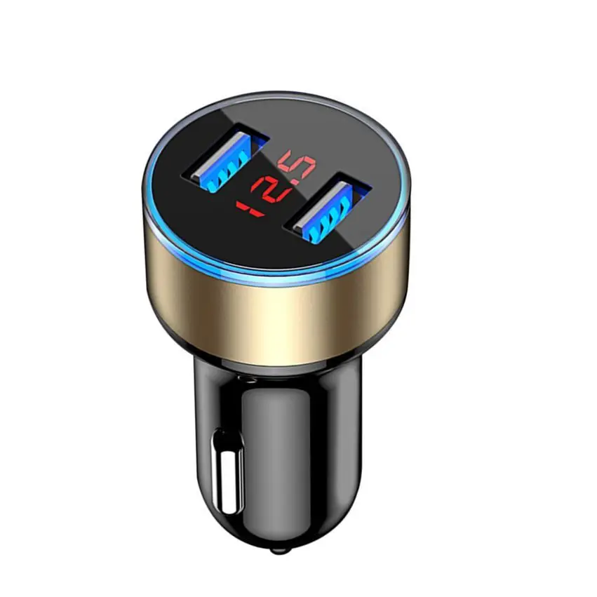 Dual USB Car Charger Adapter 3.1A Digital LED Voltage Current Display Auto Vehicle Metal Charger For Smart Phone Tablet - Тип штекера: Gold