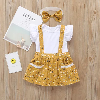 

Newborn Infant Baby Girls Clothes Sets Bodysuit Tops Short Sleeve Skirt Headband 3pcs Casual Outfits Clothing Set Party Girl
