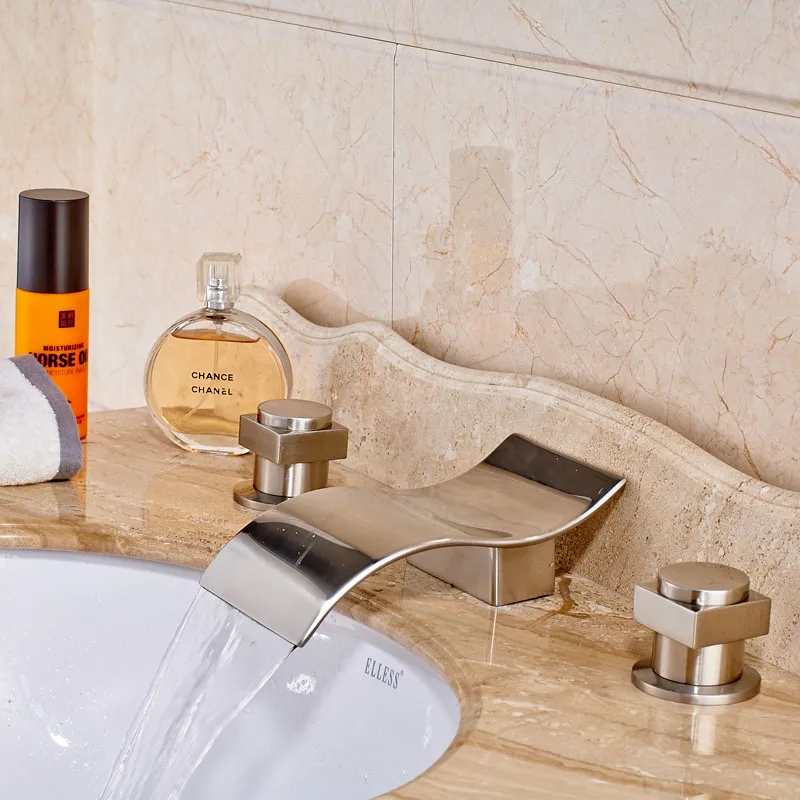 

Newly Product Waterfall Spout with Two Holders Bathroom Lavatory Sink Mixer Taps Brushed