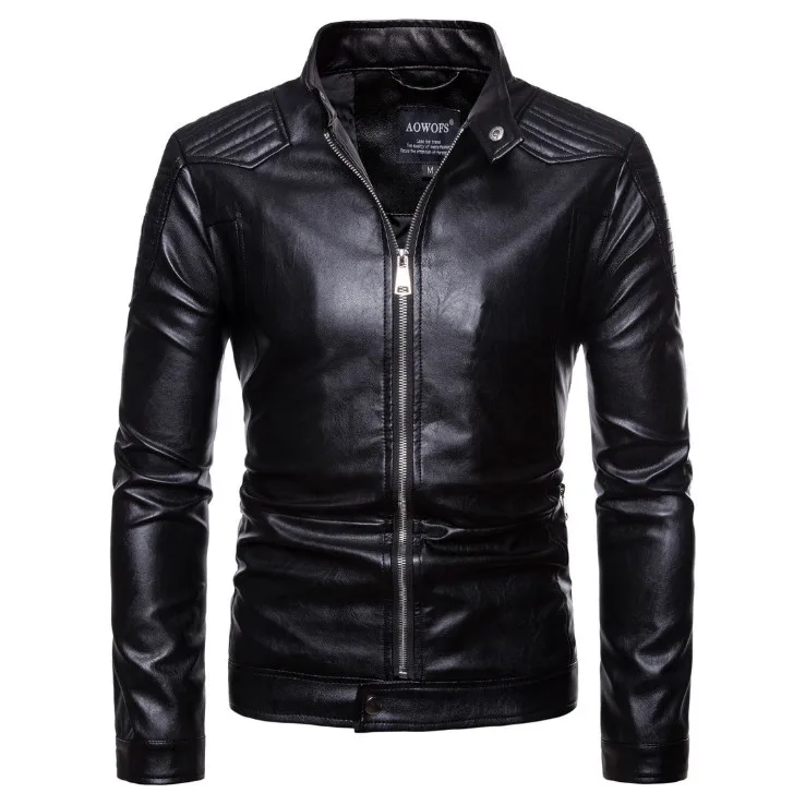 Кожаная куртка Европейского/американского размера, новая осенняя мотоциклетная кожаная куртка, Мужская модная байкерская куртка, Высококачественная Мужская куртка из искусственной кожи - Цвет: Черный