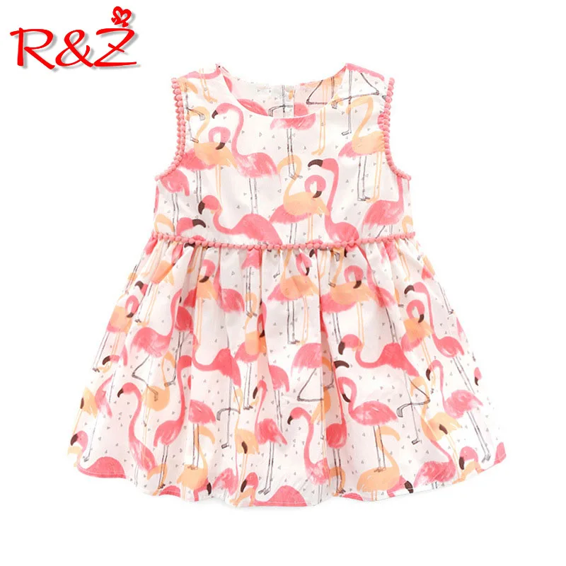 

R&Z children's dress 2019 summer ins new European and American girls flamingo print vest dress sleeveless dress