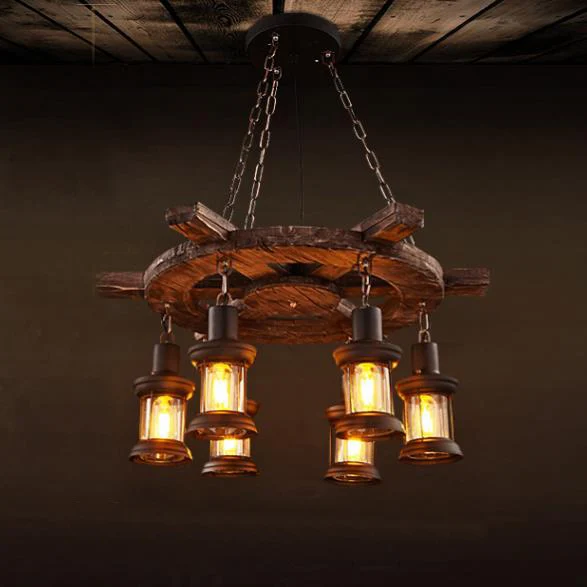Ретро люстра в стиле лофт индивидуальная деревянная потолочная лампа индастриал