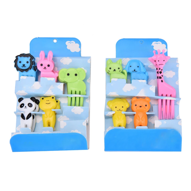 Allinbuy 10pcs Animal forcella della frutta mini fumetto dei bambini Snack Cake dessert frutta pick stuzzicadenti al sacco Decor colore casuale