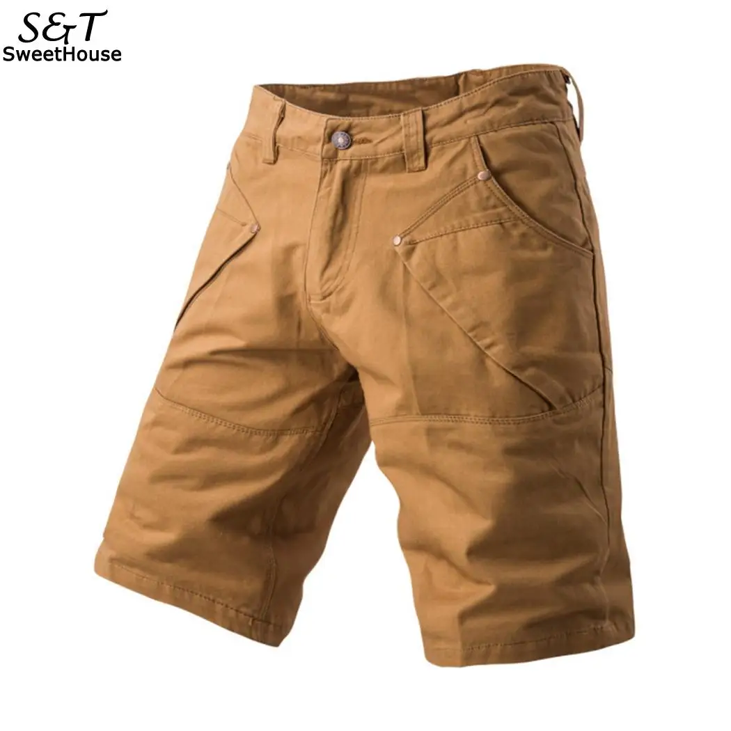 Новинка, короткие мужские повседневные шорты для тренировок, летние шорты с карманами, свободные, с пуговицами, однотонные спортивные сумочки, шорты со средней талией