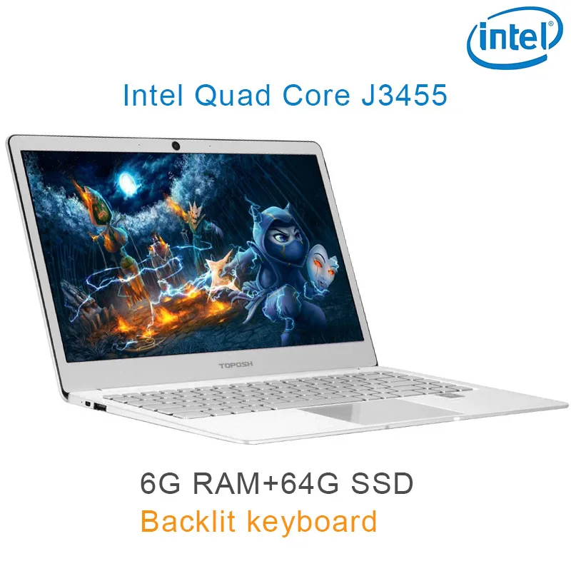

P9-06 silver 6G RAM 64G SSD Intel Celeron J3455 19" Gaming laptop notebook desktop computer with Backlit keyboard