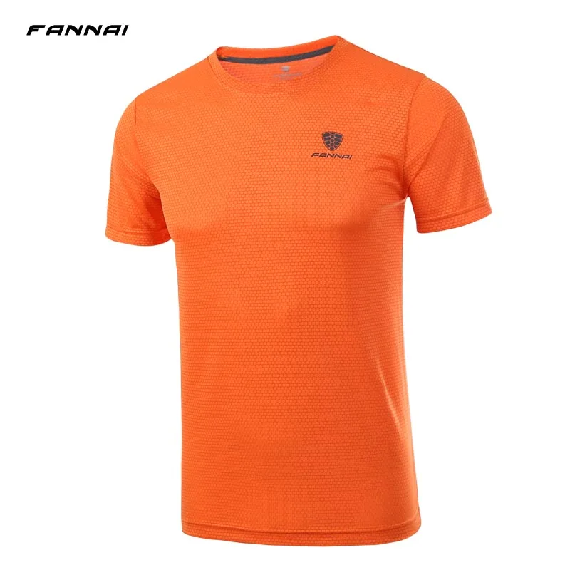 Мужская футболка для спортзала, футболки для бега, летние топы, облегающая спортивная рубашка для фитнеса, гимнастики, быстросохнущие футболки - Цвет: FN15 orange