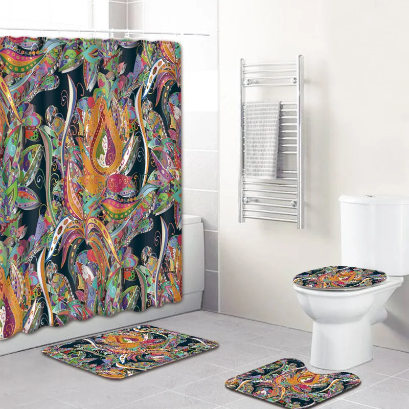 Тканевая занавеска для душа с цветочным принтом 4 шт. коврик для ванной ковер набор Противоскользящий коврик для туалета наборы для домашнего декора коврик для ванной комнаты - Цвет: 116