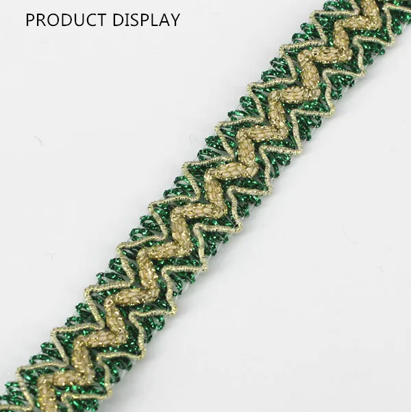 Braided Green Gold Lace Fabric Applique Venise Decorated Embellishment