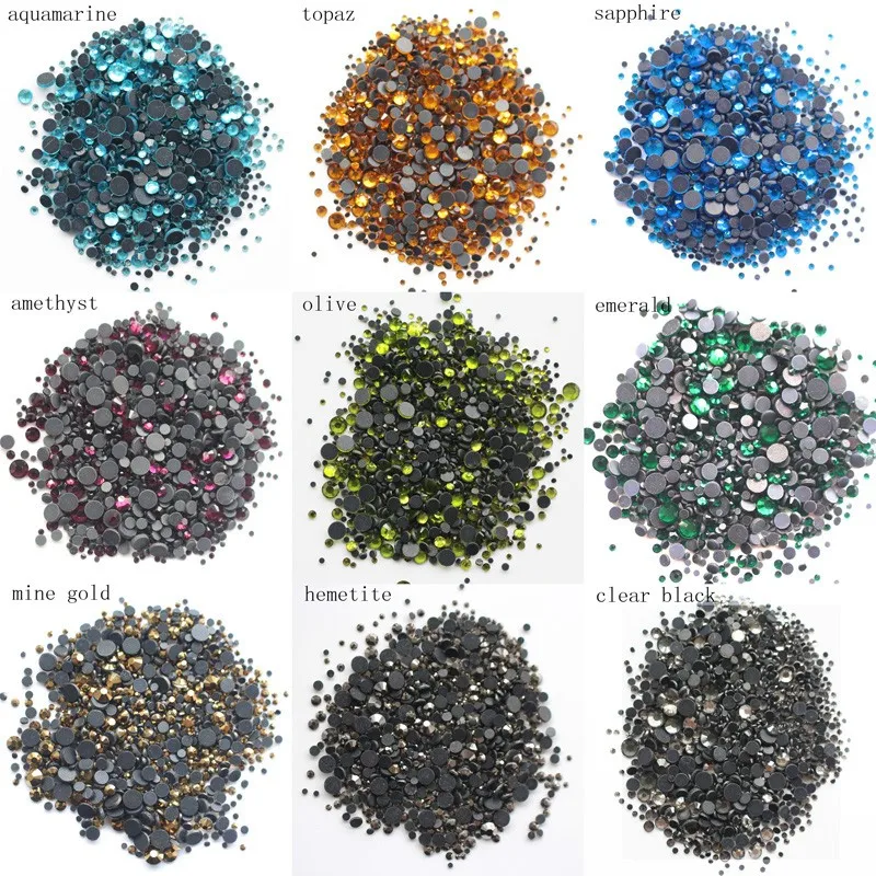 17 Colors Hotfix Iron On Flatback Rhinestones Mix Size(2Mm-6Mm) 2500 Pcs Stones*