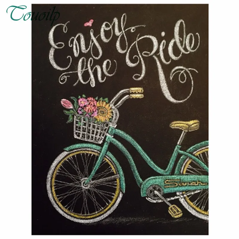 diy Diamond Painting bicycle Black Background Letters Mosaic Resin Embroidery Cross Stitch Kit Landscape Needlework Decorations | Дом и сад