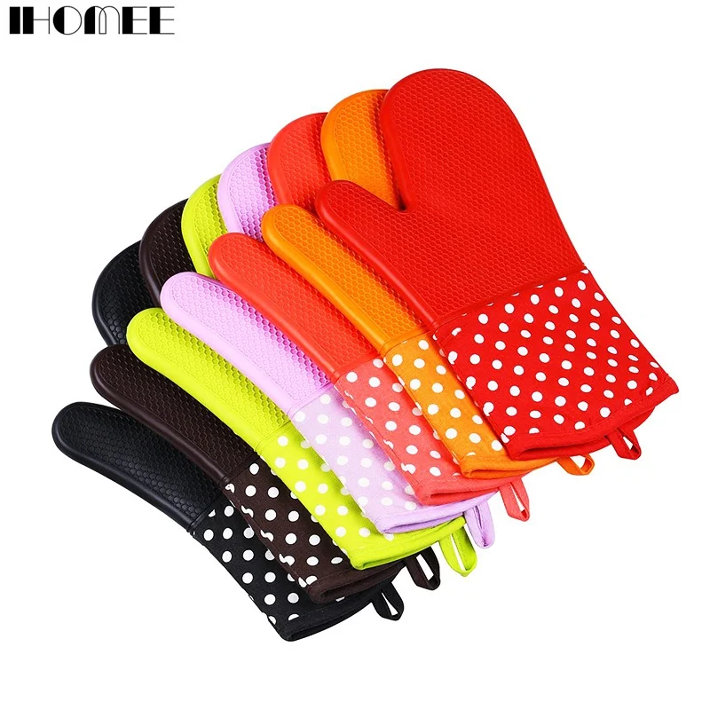 

IHOMEE 2Pcs Microwave Oven Heat resistance Silicone Dotted Gloves Cooking Baking Kitchen Accessories Drop Shipping