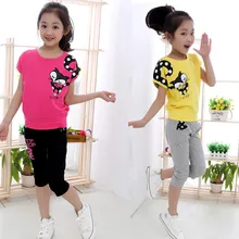 Футболка с короткими рукавами для девочек+ повседневные штаны комплекты одежды для детей Детские комплекты с мультяшным принтом для девочек, спортивный комплект, От 4 до 14 лет Одежда для подростков