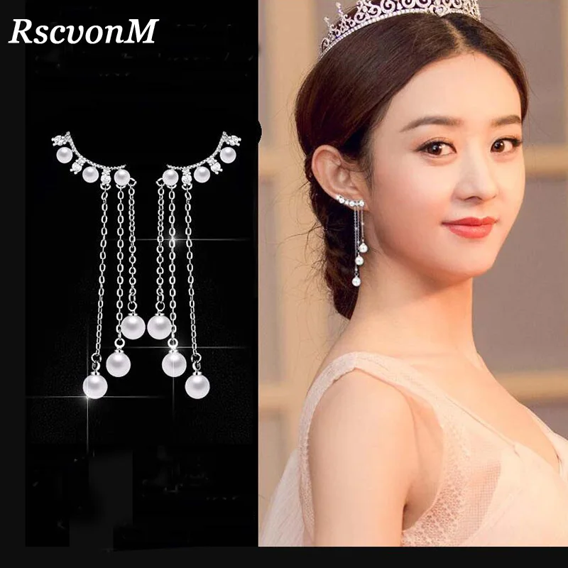 

RscvonM 2018 New Design Pearls Earring Silver Colour Crystal CZ Crystal Stud Earrings For Women Jewelry Free Shipping Brincos