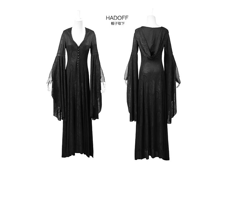 Новое Женское жаккардовое платье на Хэллоуин в стиле панк, Европейское длинное приталенное платье с капюшоном,, таинственные готические костюмы ведьмы, плащ жрицы