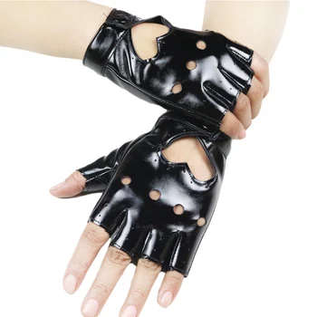 

1 Pair Colorful Women Fashion PU Leather Half Finger Gloves Autumn Winter Solid Cool Heart Hollow Fingerless Gloves