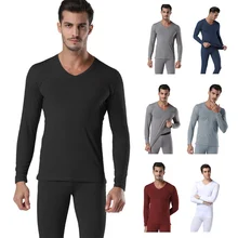 Зимние теплые кальсоны с v-образным вырезом для мужчин Ультра-мягкие однотонные тонкие термобелье мужские пижамы анти-микробный стрейч