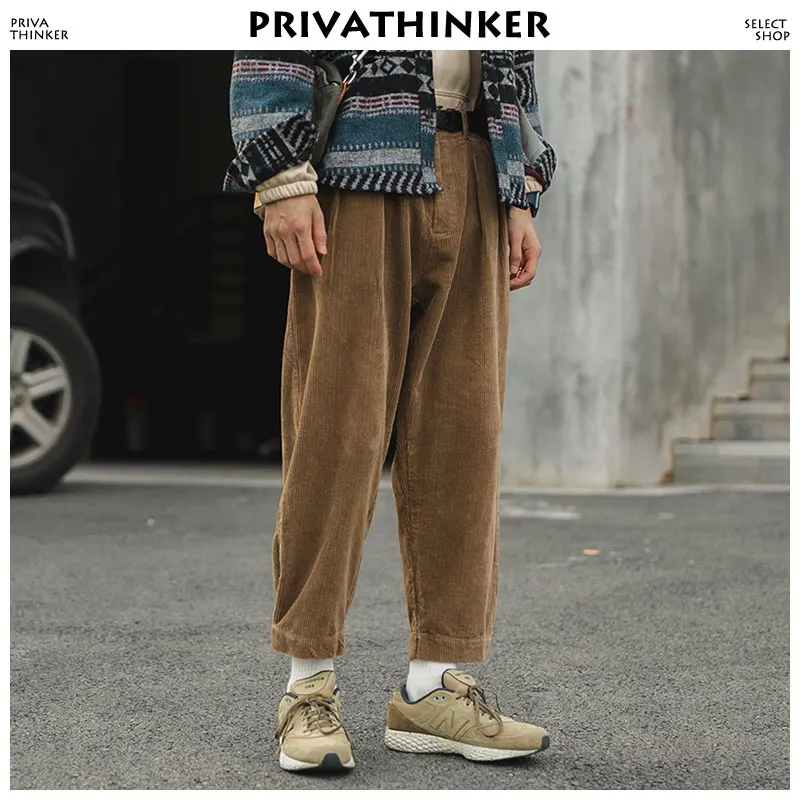 Privathinker мужские вельветовые прямые брюки 2018 s Harajuku зимние шаровары японские