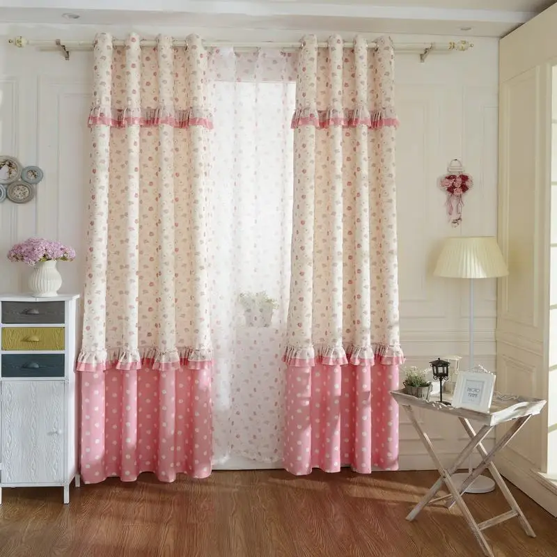 Korean type pink floral printing window blackout curtains ... on {keyword}