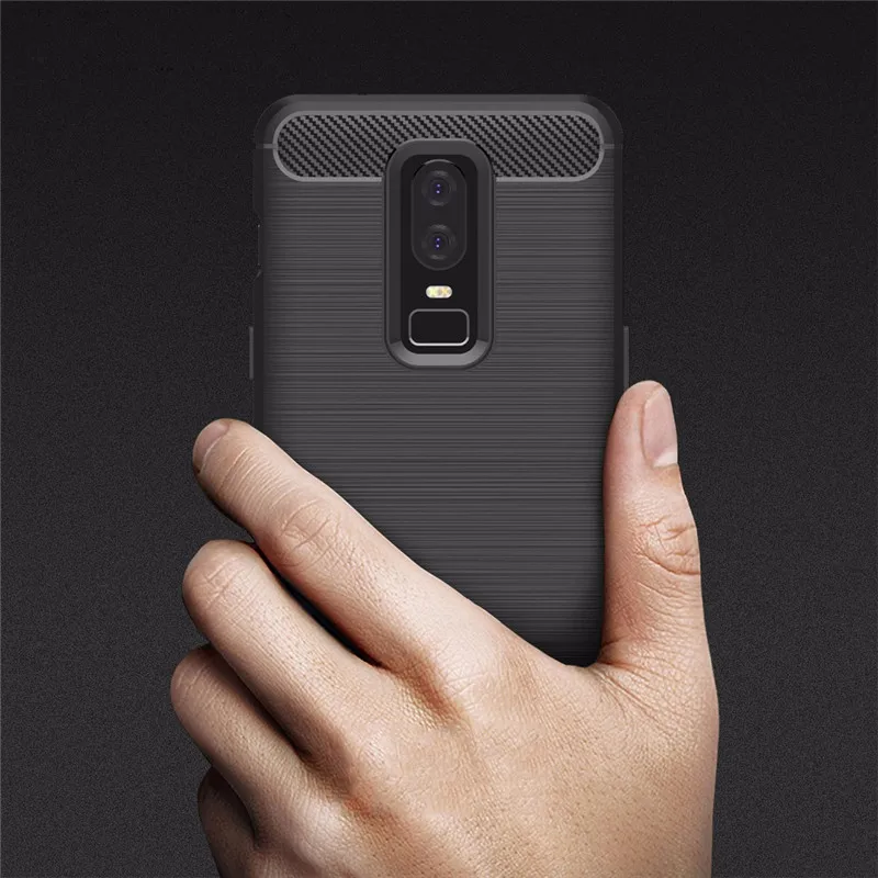 cheap For Oneplus 6 case cover one plus 6 Luxury Shockproof Carbon Fiber Soft TPU Cover For One plus 6 Six Cases OP6 Full cover